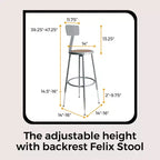 Tabouret de bar en acier avec dossier collection Felix, hauteur comptoir, 63,5-83,8 cm, Hampden Furnishings