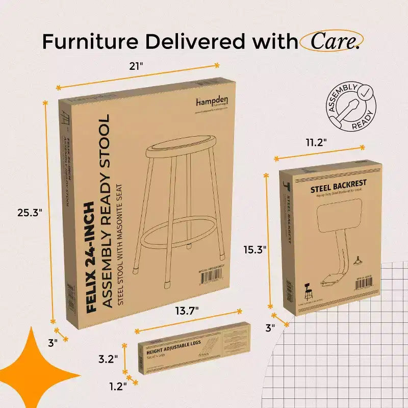 Tabouret de bar en acier avec dossier collection Felix, hauteur comptoir, 63,5-83,8 cm, Hampden Furnishings