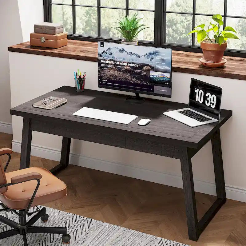Bureau de direction, bureau d'ordinateur avec tiroir, bois massif