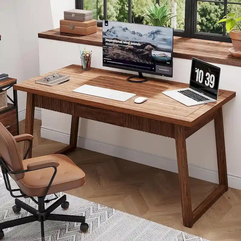 Bureau de direction, bureau d'ordinateur avec tiroir, bois massif
