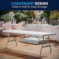 Table de réception pliable en plastique blanc imitation granit, 30 po L. x 96 po l., avec poignée de transport