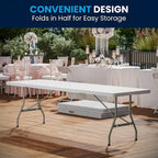 Table de réception pliable en plastique blanc imitation granit, 30 po L. x 96 po l., avec poignée de transport