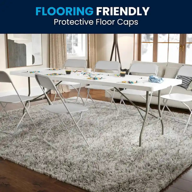 Table de réception pliable en plastique blanc imitation granit, 30 po L. x 96 po l., avec poignée de transport