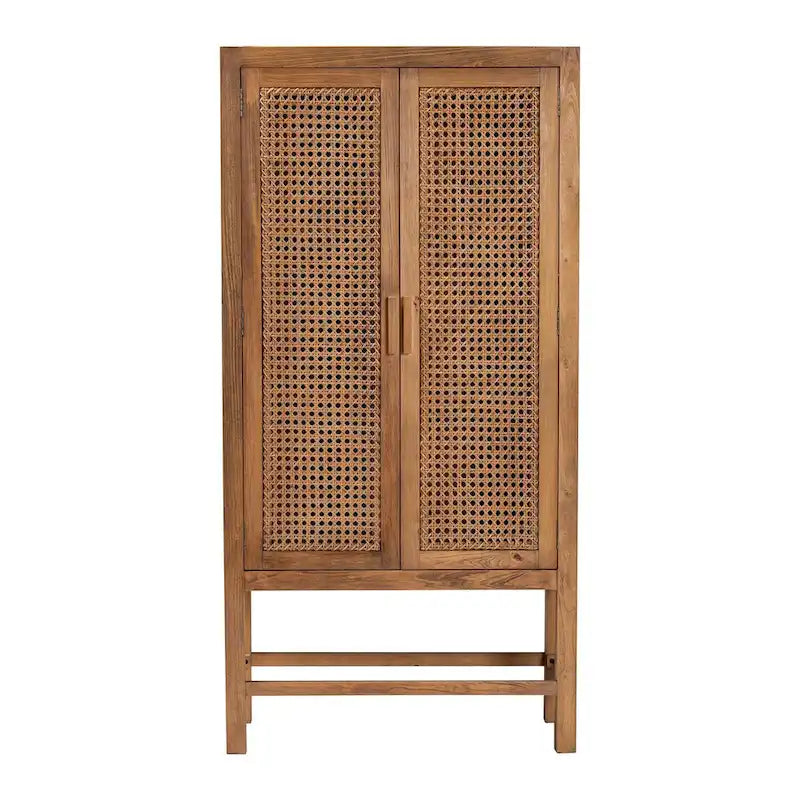 Armoire haute Sibu en rotin naturel de Bohème et bois de teck