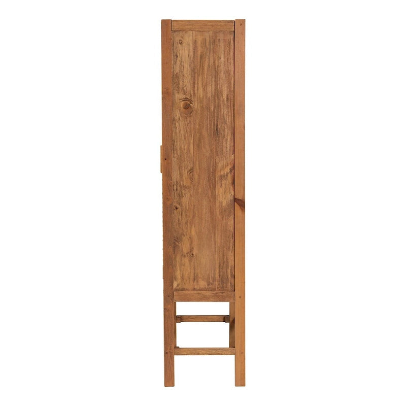 Armoire haute Sibu en rotin naturel de Bohème et bois de teck