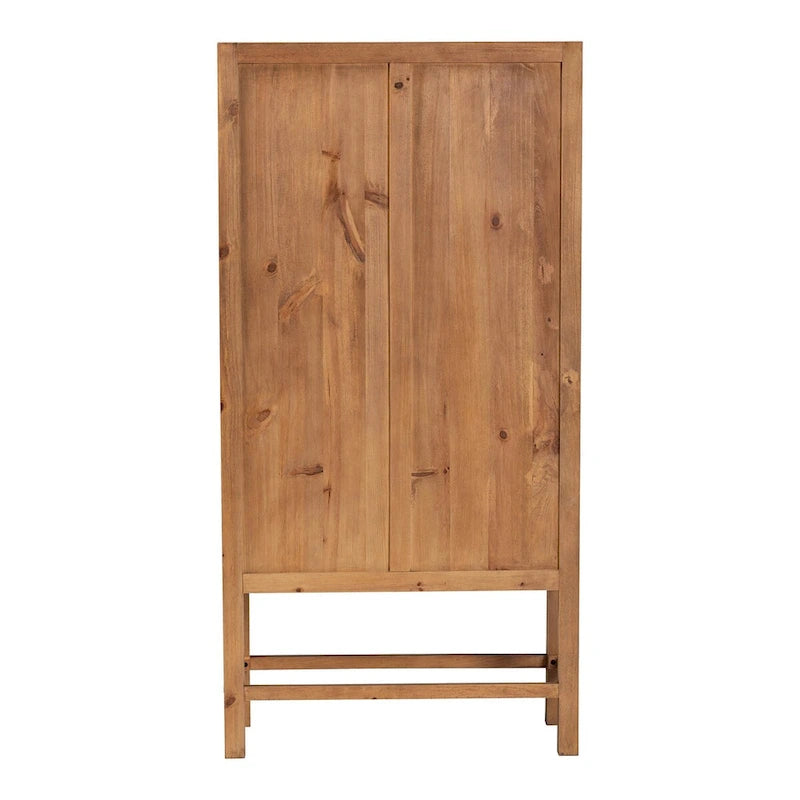 Armoire haute Sibu en rotin naturel de Bohème et bois de teck
