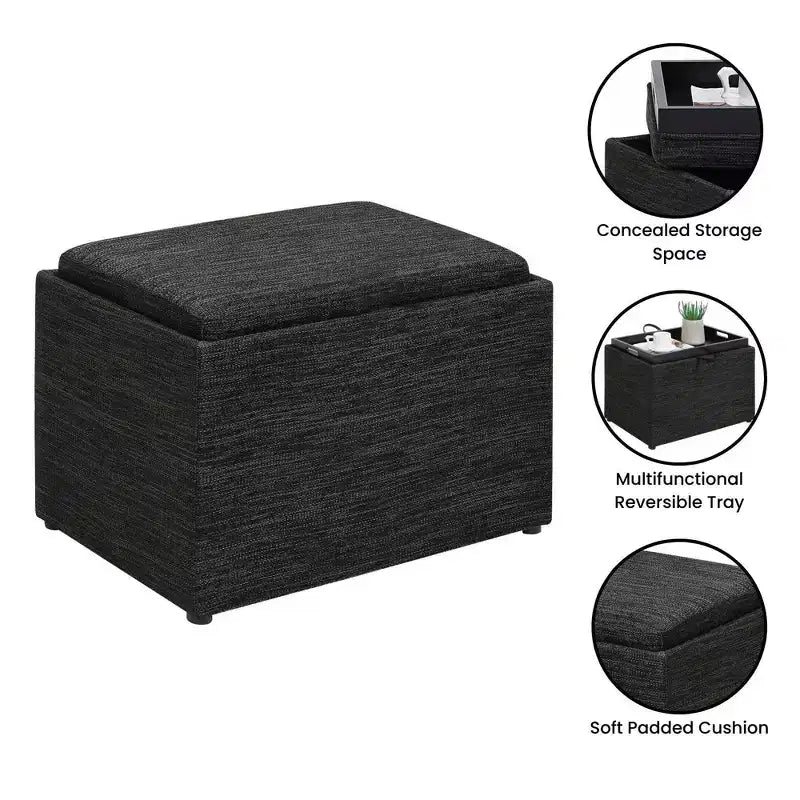 Pouf de rangement d'appoint Breighton Home Designs4Comfort avec plateau réversible