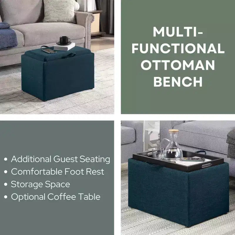 Pouf de rangement d'appoint Breighton Home Designs4Comfort avec plateau réversible