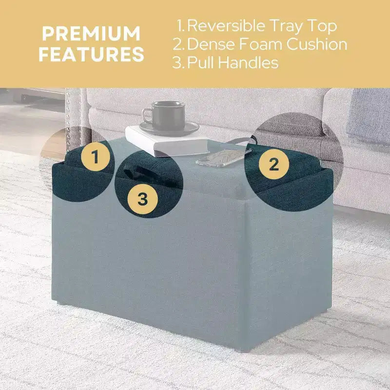 Pouf de rangement d'appoint Breighton Home Designs4Comfort avec plateau réversible