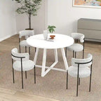 Ensemble de salle à manger rond 5 pièces Roundhill Durban, table à manger à tréteaux avec 4 chaises en bouclette