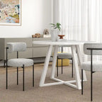 Ensemble de salle à manger rond 5 pièces Roundhill Durban, table à manger à tréteaux avec 4 chaises en bouclette