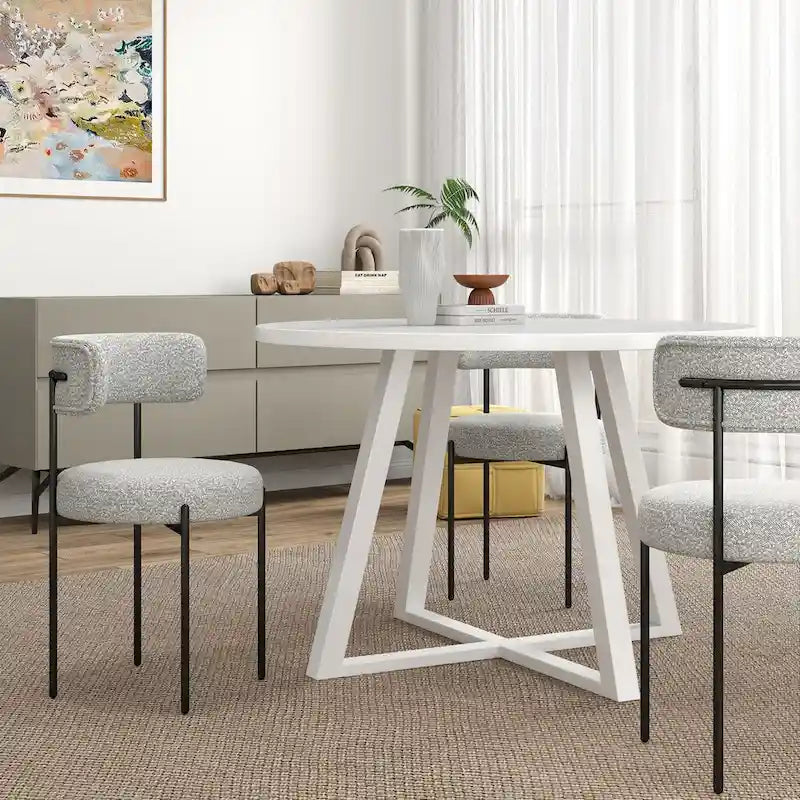 Ensemble de salle à manger rond 5 pièces Roundhill Durban, table à manger à tréteaux avec 4 chaises en bouclette