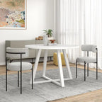 Ensemble de salle à manger rond 5 pièces Roundhill Durban, table à manger à tréteaux avec 4 chaises en bouclette