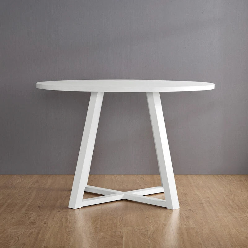 Ensemble de salle à manger rond 5 pièces Roundhill Durban, table à manger à tréteaux avec 4 chaises en bouclette