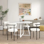 Ensemble de salle à manger rond 5 pièces Roundhill Durban, table à manger à tréteaux avec 4 chaises en bouclette