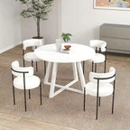 Ensemble de salle à manger rond 5 pièces Roundhill Durban, table à manger à tréteaux avec 4 chaises en bouclette