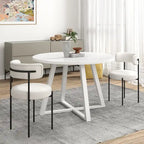Ensemble de salle à manger rond 5 pièces Roundhill Durban, table à manger à tréteaux avec 4 chaises en bouclette