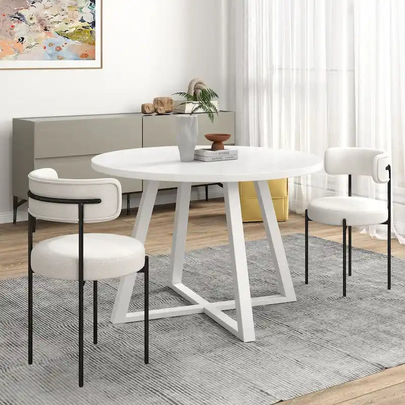 Ensemble de salle à manger rond 5 pièces Roundhill Durban, table à manger à tréteaux avec 4 chaises en bouclette