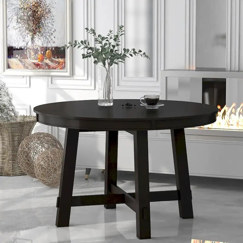 Table de salle à manger de cuisine ronde extensible en bois avec rallonge de 16 feuilles