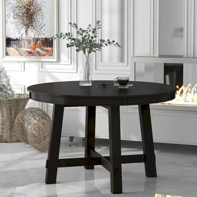 Table de salle à manger de cuisine ronde extensible en bois avec rallonge de 16 feuilles