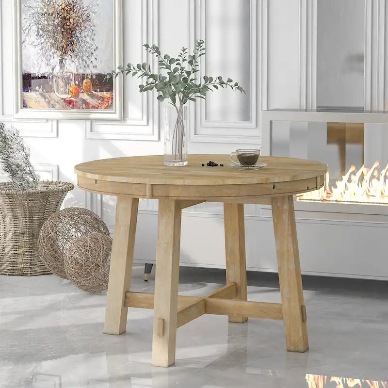 Table de salle à manger de cuisine ronde extensible en bois avec rallonge de 16 feuilles