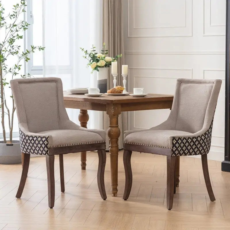 Chaise de salle à manger en tissu épais avec pieds en bois massif, lot de 2