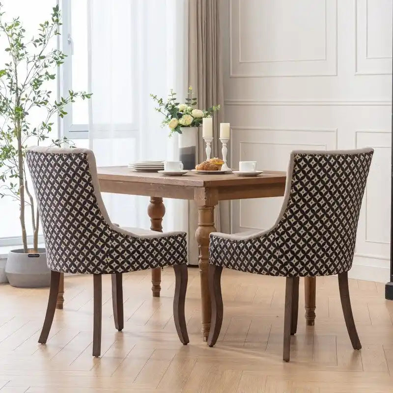 Chaise de salle à manger en tissu épais avec pieds en bois massif, lot de 2