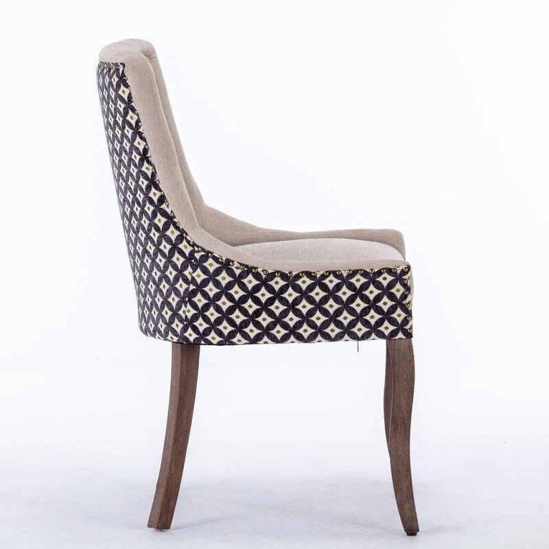 Chaise de salle à manger en tissu épais avec pieds en bois massif, lot de 2
