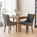 Chaise de salle à manger en tissu épais avec pieds en bois massif, lot de 2