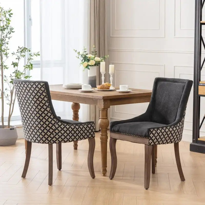 Chaise de salle à manger en tissu épais avec pieds en bois massif, lot de 2