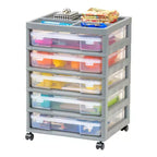 IRIS Meuble de rangement à roulettes en plastique avec 5 tiroirs pour scrapbooking, plateau de rangement et roulettes