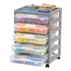 IRIS Meuble de rangement à roulettes en plastique avec 5 tiroirs pour scrapbooking, plateau de rangement et roulettes