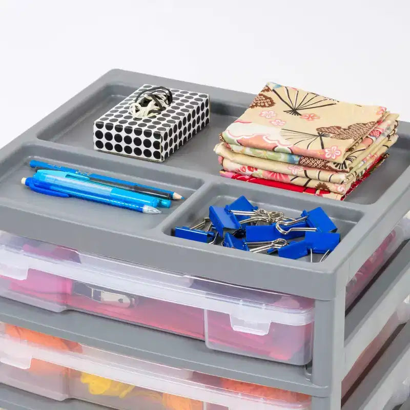 IRIS Meuble de rangement à roulettes en plastique avec 5 tiroirs pour scrapbooking, plateau de rangement et roulettes