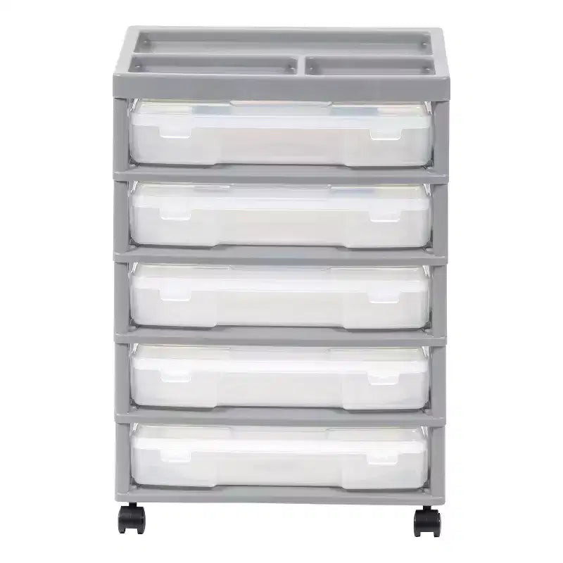 IRIS Meuble de rangement à roulettes en plastique avec 5 tiroirs pour scrapbooking, plateau de rangement et roulettes