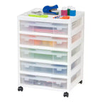 IRIS Meuble de rangement à roulettes en plastique avec 5 tiroirs pour scrapbooking, plateau de rangement et roulettes