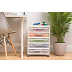 IRIS Meuble de rangement à roulettes en plastique avec 5 tiroirs pour scrapbooking, plateau de rangement et roulettes