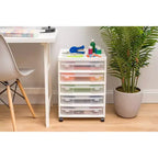 IRIS Meuble de rangement à roulettes en plastique avec 5 tiroirs pour scrapbooking, plateau de rangement et roulettes