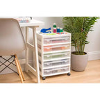 IRIS Meuble de rangement à roulettes en plastique avec 5 tiroirs pour scrapbooking, plateau de rangement et roulettes