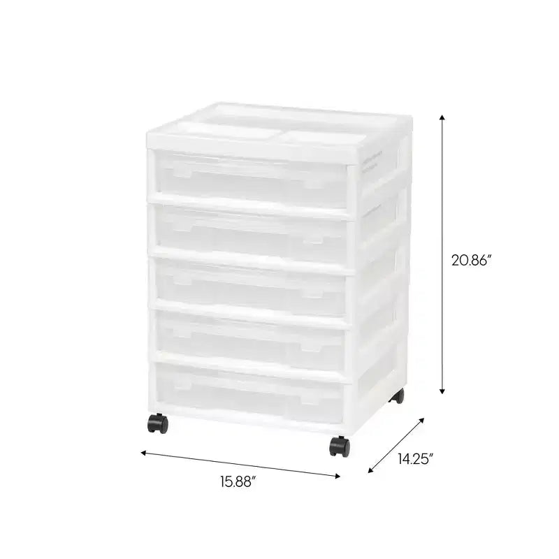 IRIS Meuble de rangement à roulettes en plastique avec 5 tiroirs pour scrapbooking, plateau de rangement et roulettes