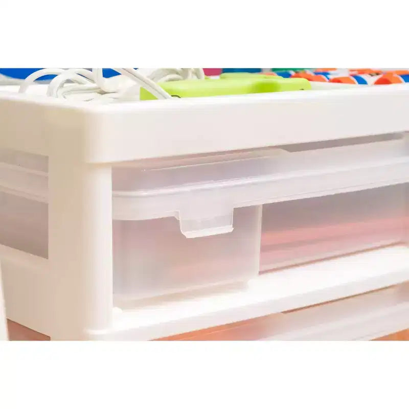 IRIS Meuble de rangement à roulettes en plastique avec 5 tiroirs pour scrapbooking, plateau de rangement et roulettes