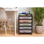 IRIS Meuble de rangement à roulettes en plastique avec 5 tiroirs pour scrapbooking, plateau de rangement et roulettes