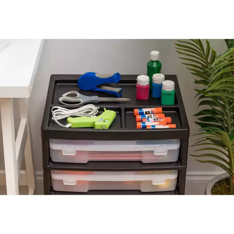 IRIS Meuble de rangement à roulettes en plastique avec 5 tiroirs pour scrapbooking, plateau de rangement et roulettes