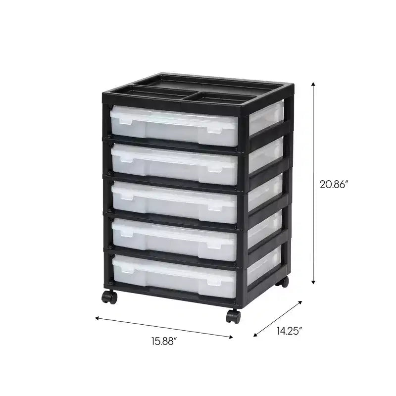 IRIS Meuble de rangement à roulettes en plastique avec 5 tiroirs pour scrapbooking, plateau de rangement et roulettes