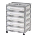 IRIS Meuble de rangement à roulettes en plastique avec 5 tiroirs pour scrapbooking, plateau de rangement et roulettes