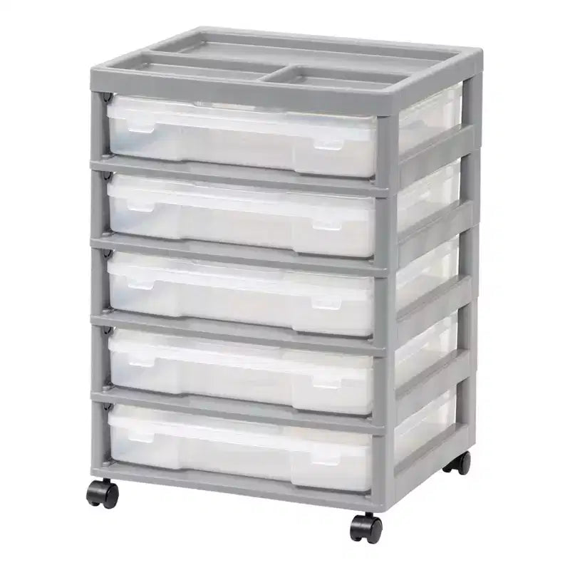 IRIS Meuble de rangement à roulettes en plastique avec 5 tiroirs pour scrapbooking, plateau de rangement et roulettes
