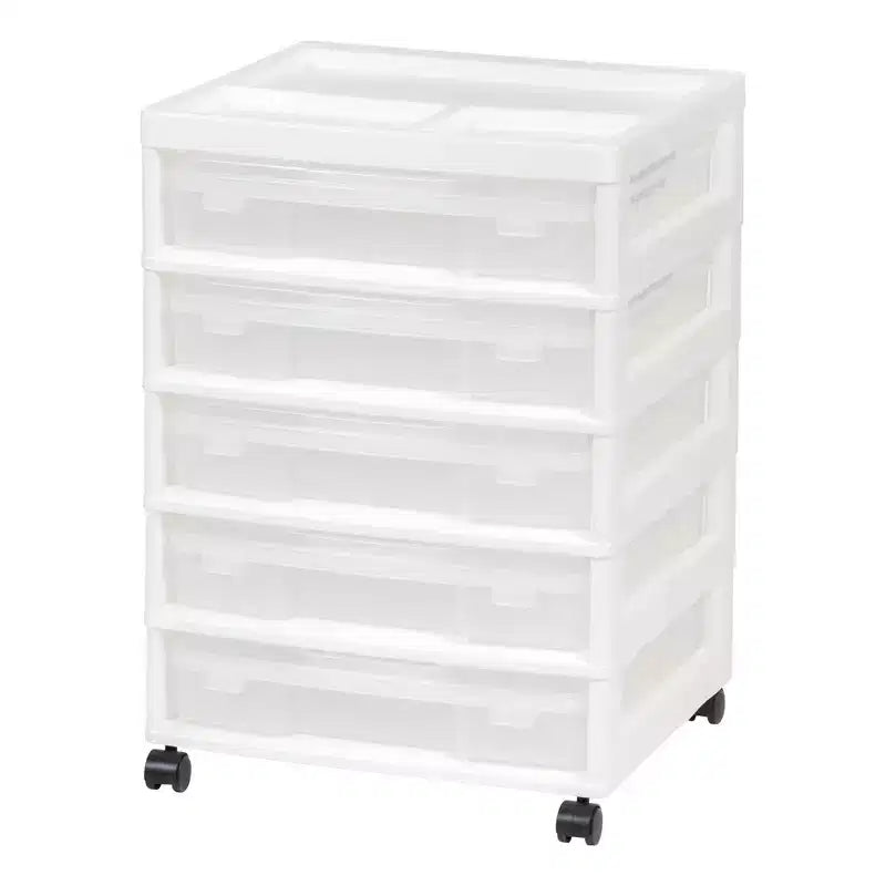 IRIS Meuble de rangement à roulettes en plastique avec 5 tiroirs pour scrapbooking, plateau de rangement et roulettes
