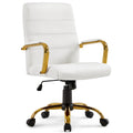 Chaise de Bureau Yaheetech à Dossier Mi-Haut avec Cadre Doré, Chaise de Bureau de Direction en Cuir PU, Blanc - N/A