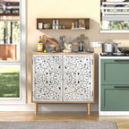 Anmytek Buffet et vaisselier en bois sculpté creux à 2 portes pour salon - 80 cm (L) x 35 cm (P) x 78 cm (H)