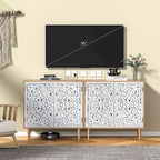 Anmytek Buffet et vaisselier en bois sculpté creux à 2 portes pour salon - 80 cm (L) x 35 cm (P) x 78 cm (H)