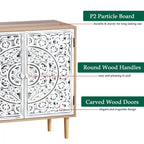 Anmytek Buffet et vaisselier en bois sculpté creux à 2 portes pour salon - 80 cm (L) x 35 cm (P) x 78 cm (H)
